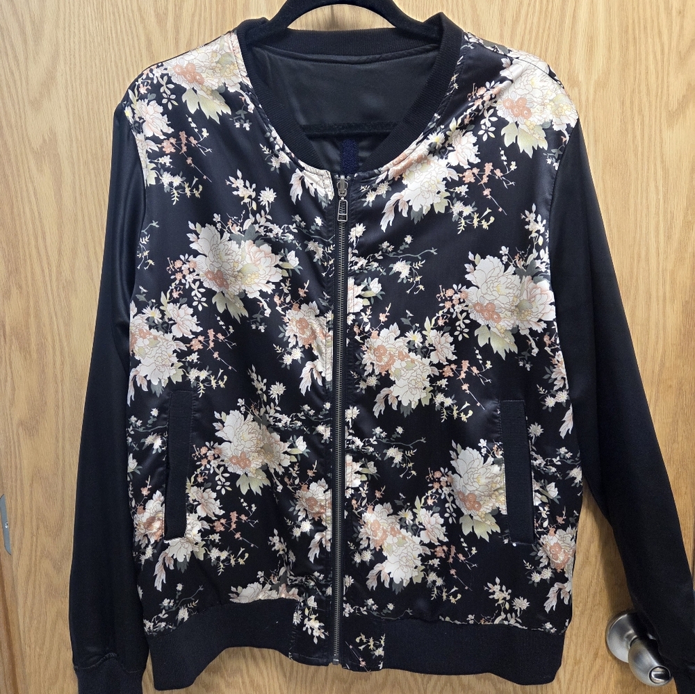 Floral Black Bomber Jacket